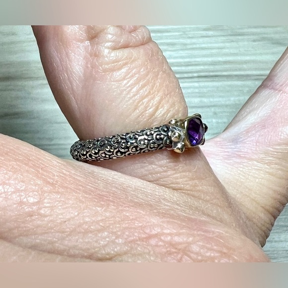 Designer Sara Blaine Sterling Silver & 18k Gold Amethyst Eternity Ring, Size 6.5 - Picture 9 of 10